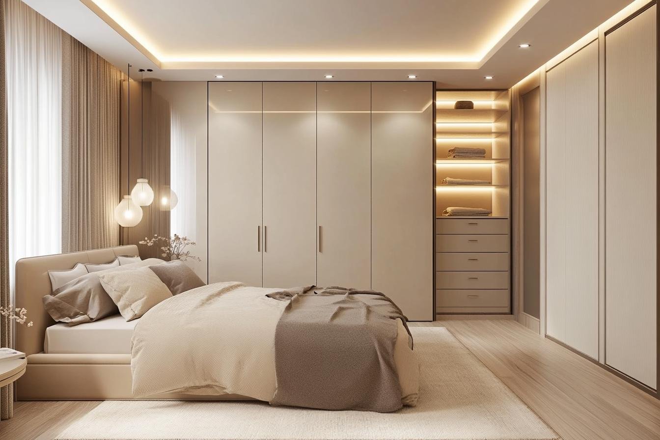 PU finish Bedroom with Wardrobe by 5D Home Space