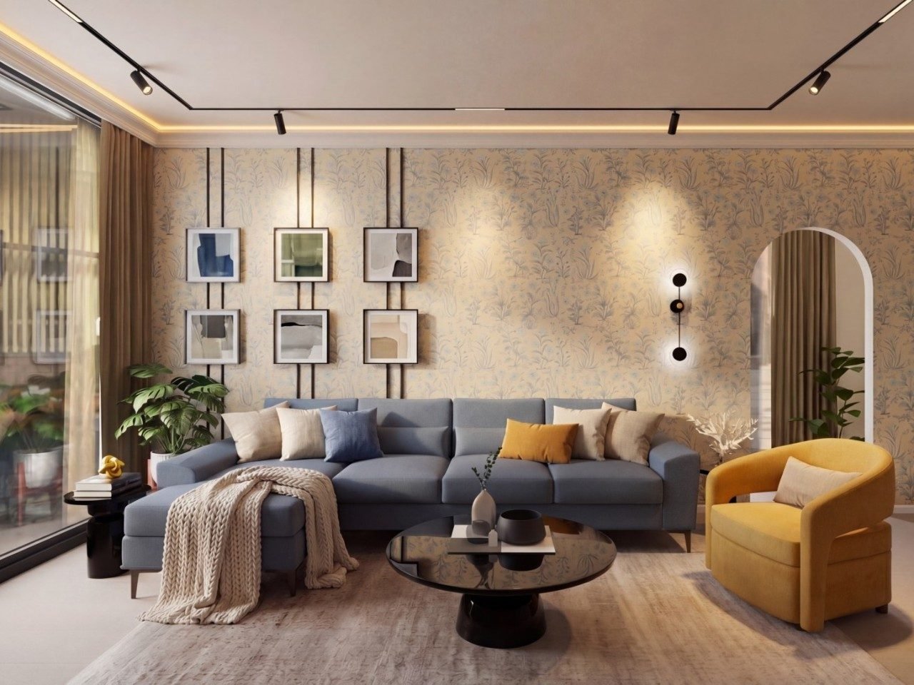 Soft neutral bedroom styling and material palette